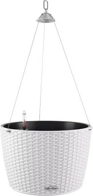 Produktbild von LECHUZA-Pflanzgefäß NIDO Cottage 35 Weiß | Hängeampel mit Bewässerungssystem und Pflanzeinsatz | Flechtoptik | Ø 35 x 23 cm | 15290