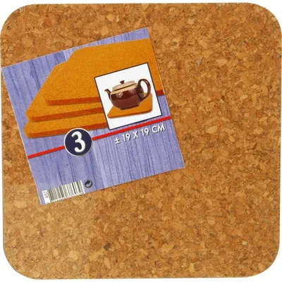 Produktbild von Untersetzer - Kork - 3x - 19x19 cm - 6 mm - Pfannenuntersetzer