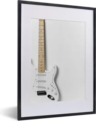 Produktbild von MuchoWow® MuchoWow® Gerahmtes Poster Eine weiße E-Gitarre 30x40 cm - Poster mit zchwarzem Bilderrahmen - Wandposter Schlafzimmer