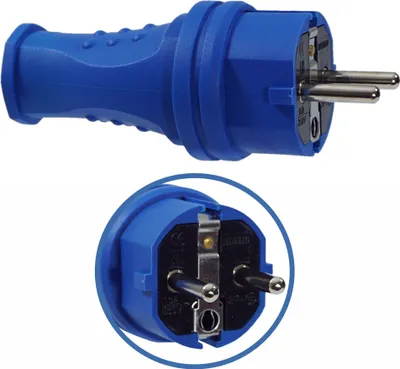 Produktbild von Schukostecker 16A 230V Gummistecker Schuko Schutzkontakt IP44 blau