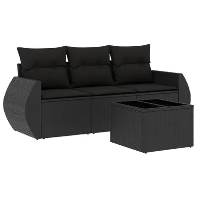 Image de vidaXL Ensemble de salon de jardin 4 pièces avec coussins noir poly rotin