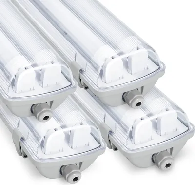 Image de Ensemble de 10 lampes LED T8 pour pièces humides, indice de protection IP65, 18 W, 120 cm, à deux tubes, lumière blanche froide 6500 K, lampes LED pour caves, garages et ateliers