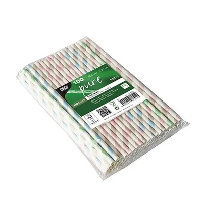 Zdjęcie produktu dla Słomki do picia Papstar wykonane z papieru, różne kolory Paski 20 cm 100 szt