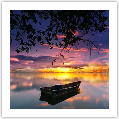 Produktbild von Poster - Poster ohne Rahmen - Boot Sonnenuntergang See Himmel - 50x50 cm - Wand Bild - Wanddeko - Wandbilder - Kunstposter - Wandposter - Bilder - Kunstdruck - Wandbild - P2XAC50x50-2967