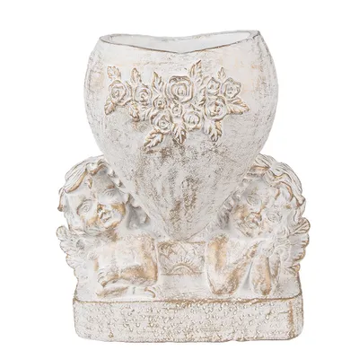 Image de Clayre & Eef Pot de fleurs cœur 23x13x25 cm blanc pierre