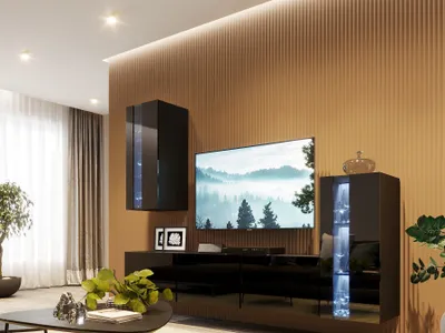 Produktbild von Mediawand Wohnwand 5 tlg - NEXI XL 34 - Schwarz Hochglanz inkl. LED