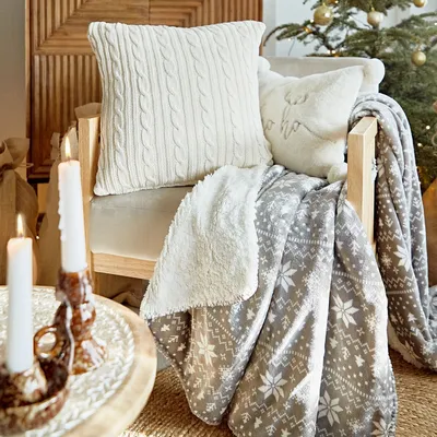Produktbild von Tagesdecke Sofadecke Fleecedecke Strickdecke Kuscheldecke LUMI beiderseitig mit Schneemännern 150x200 cm HOMLA