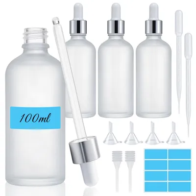 4er-Set Pipettenflaschen 100ml aus Glas mit Zubehör