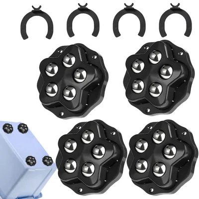 Produktbild von Set von 4 Schwerlast-Ballrollen, 150kg Tragfähigkeit, 360° Drehmechanismus, selbstklebend, rutschfeste Basis