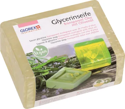 Produktbild von GLOREX Glycerin-Seife Öko 500g mit Olivenöl transparent, Haut, Barseife, Rechteckig, Olivenöl, 500 g, 110 mm