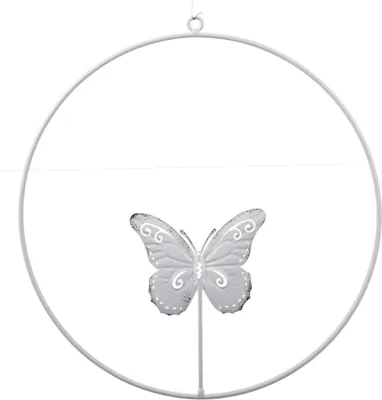 Produktbild von Hänger Schmetterling im Ring Ø30cm weiß Metall Fensterdeko Fensterhänger Kreis