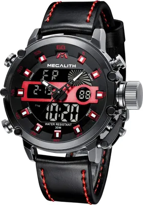 Imagen del producto de Reloj para hombre, deportivo, estilo militar, digital, con pantalla LED grande. Reloj para hombre, digital y analógico, con correa. Resistente al agua, con cronómetro, alarma y calendario