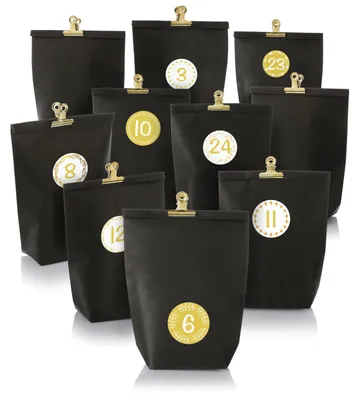 Adventskalender zum Befüllen, 24 Tüten, schwarz-gold, DIY-Set