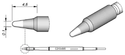 Imagen del producto de Punta de soldadura JBC, serie C210, forma redonda, C210005/Ø 1,0 mm, recta, modelo C210005