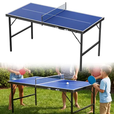 Produktbild von JOIEYOU Tischtennisplatte outdoor klappbar, Mini Tischtennistisch mit Schlägern Bällen Netz & Tasche, Stabiler MDF Spieltisch für Innen&Außen, Blau