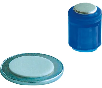 Produktbild von Magnet Zylinder 14x9mm mit selbstklebender Metallscheibe bis 1900g VE=4 Stück kristallblau