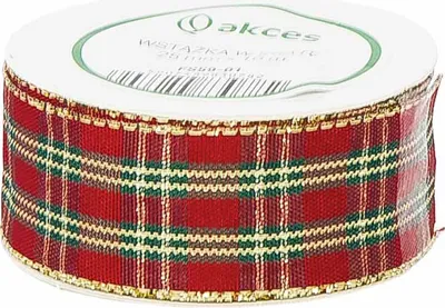 Image de STOFFBAND Ruban de décoration Ruban cadeau à carreaux rouge-jaune-vert avec paillettes 25mm/10m