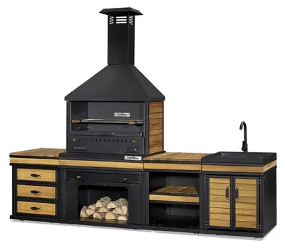 Image de Außenküche in Schwarz Holz Edelstahl modern robust