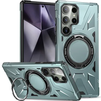 Produktbild von Hülle für Samsung Galaxy S25 Ultra Kompatibel mit MagSafe, Dual Layer Robuste Schutzhülle, Magnetischer Ringständer Grün