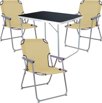 Produktbild von 4-tlg Camping Set Campingtisch + 3 Campingstuhl Klappstuhl Beige