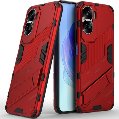 Produktbild von Armor Hülle für Honor 90 Lite 5G, Hybrid PC TPU Bumper Stoßfestes Schutzhülle mit Standfunktion Rot