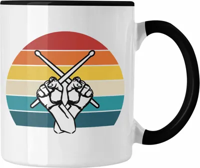 Produktbild von Trendation - Retro Schlagzeug-Spieler Geschenk Tasse Grafik für Schlagzeuger (Schwarz)
