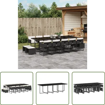 Produktbild von The Living Store 15-tlg. Garten-Essgruppe mit Kissen Schwarz Poly Rattan