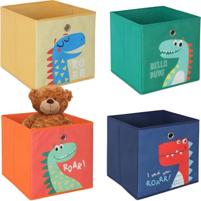 Produktbild von Aufbewahrungsboxen-Set, 4 Stück - Kindgerechte Motive - Zusammenfaltbar - 30x30x30 cm - Bunt