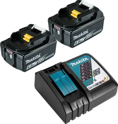 Image de Makita Power Source Kit Li 18V: 2x Batteries BL1860B Akku 6,0Ah + Chargeur DC18RC ( 199480-6 )