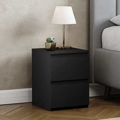 Produktbild von Vida Designs Nachttisch mit zwei Schubladen, Schwarz