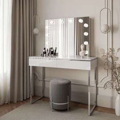 Produktbild von Schminktisch AURORA SILVER ELITE mit Spiegel weiß glänzend