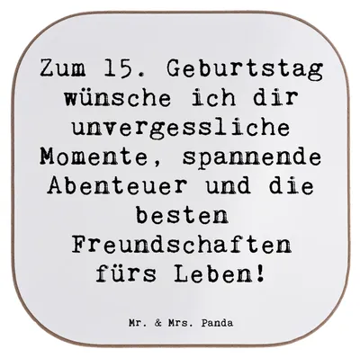 Produktbild von Mr. & Mrs. Panda Untersetzer für Gläser Spruch 15. Geburtstag - Weiß - Geschenk, gläseruntersetzer, Happy Birthday, Geburtstagsgeschenk, Karten, Tassenuntersetzer, Tasse