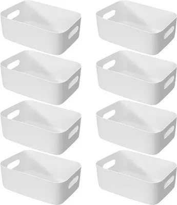 Produktbild von Unyqoos® Set 8 Kunststoff-Aufbewahrungskörbe 30 x 20 x 12 cm mit Griffen – stapelbare, multifunktionale Aufbewahrungsboxen für Zuhause