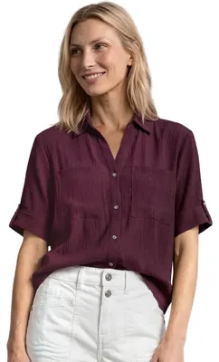 Productafbeelding van Street One korte blouse met details en omslagmanchetten, kleur: Rustic Rouge, maat: 42
