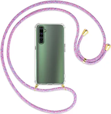 Produktbild von Handykette Backcover-Schutzhülle mit Band (Metall goldfarben) für Realme X50 Pro 5G - lila/rosa/blau