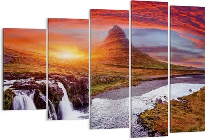 Produktbild von Bild auf Leinwand - Leinwandbild - 5 Teile - Kirkjufell Wasserfall Berg - 150x100cm - Wand Bild - Wanddeko - Wandbilder - Leinwanddruck - Bilder - Wanddekoration - Leinwand bilder - EG150x100-4704