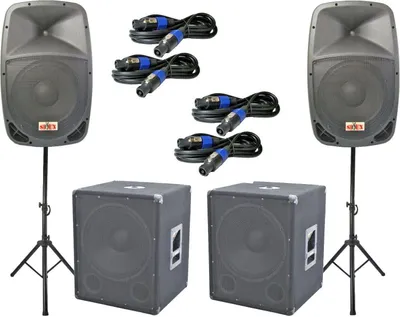 Produktbild von Das Lautsprecher SET 1 DJ 2 Wege 30 cm Boxen Stativ 38 cm Subwoofer Musiker 3200W