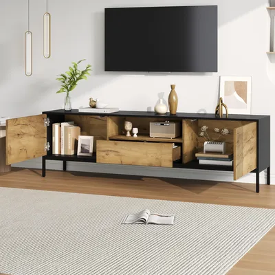 Produktbild von okwish TV-Schrank,Wohnzimmerschränke mit Doppeltüren Und Schublade,Lowboard,Viel Stauraum,Für Fernseher Bis 70 Zoll Wohnbereich,Eiche