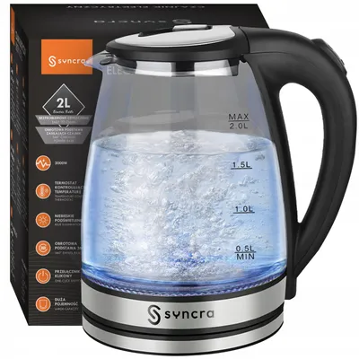 Produktbild von Glas-Elektrowasserkocher 2 l 2000 W LED 360° Drehbar Kabelaufbewahrung Syncra