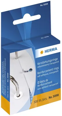 Produktbild von Herma 5898 Pierścienie wzmacniające samoprzylepne na rolce Ø 12 mm przezroczyste 500 szt.