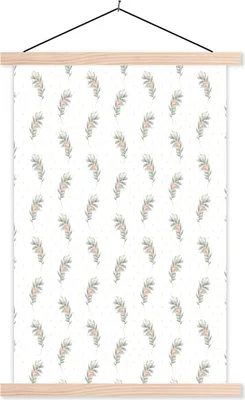 Produktbild von MuchoWow® Textilposter Blumen - Blätter - Muster 120x180 cm mit holzfarbenen Rahmen - Textil-Plakat