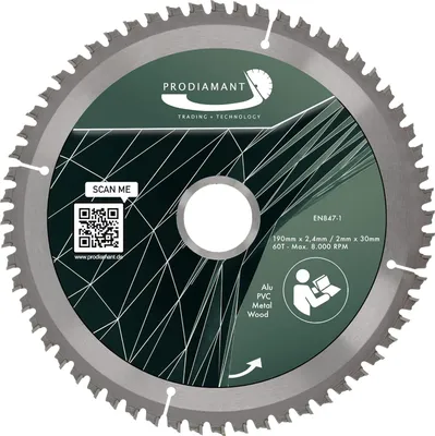 Zdjęcie produktu dla Brzeszczot tarczowy PRODIAMANT 190 mm do drewna, metalu i aluminium z zębami HM TCT