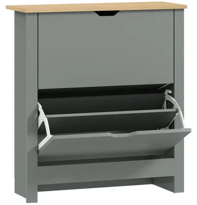 Produktbild von Schuhschrank mit 2 Klappfächern, verstellbar Trennwand für 8-12 Paar Schuhe, 72 x 26 x 80 cm, Hellgrau