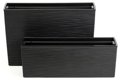 Produktbild von HowHomely | Übertopf - Blumentopf 2er Set - Pflanztopf - geriffelt - schwarz - Blumenkübel - 19x56x20 cm und 19x56x36 cm