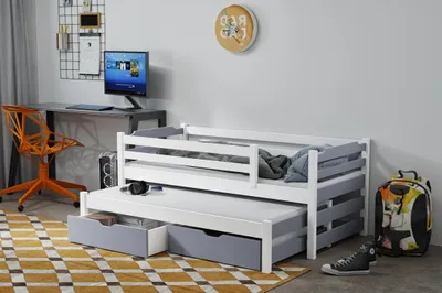 Obrázok produktu pre Rozkladacia posteľ so šuplíkmi a zábranou 90x200 JASVELA 2 - biela / šedá, ľavé prevedenie