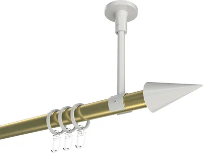 Produktbild von Interdeco Gardinenstange / Vorhangstange Messing-Optik / Weiß, Typ Sonette Savio (Kegel) Deckenmontage, 20 mm Ø 1-läufig, 140 cm