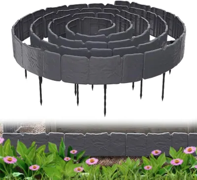 Productafbeelding van QEENTOE Anthracietgrijze randsteen voor gazon, 0 stuks, totale lengte 5 meter, met grondankers, decoratieve tuinrand voor bloembedden
