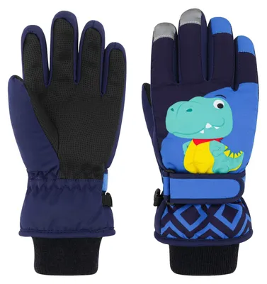 Imagen del producto de Elzusha - Guantes de esquí para niños con estampado de dinosaurios - Impermeables - Para edades de 2 a 13 años