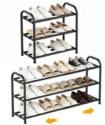 Produktbild von Schuhregal 3 Ebenen Ausziehbar 42-78 cm Metall Schwarz
