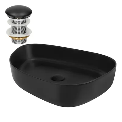 Obrázok produktu pre LuxeBath umývadlo Oválne umývadlo na dosku, 55x42x14 cm, čierne, z keramiky, vrátane odtokovej súpravy bez prepadu